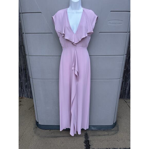 BCBG MAXAZRIA Sz 0 Pink Ruffle Cascade V-Neck Front Slit Gown $298 Bride’s Maid - Picture 6 of 16